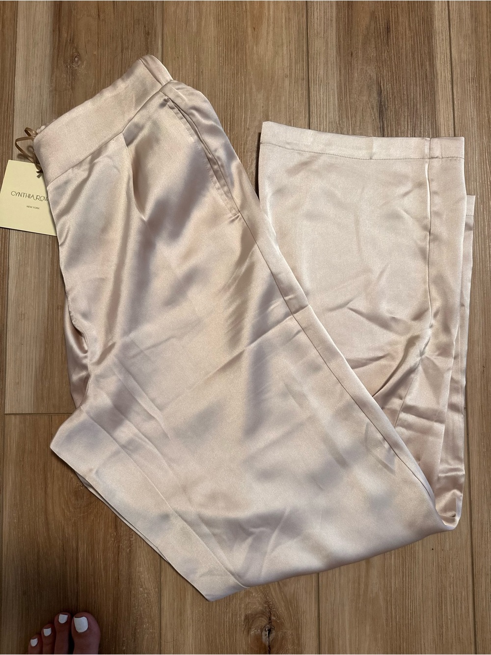 Cynthia Rowley Champagne Blush Satin Wide-Leg Trousers